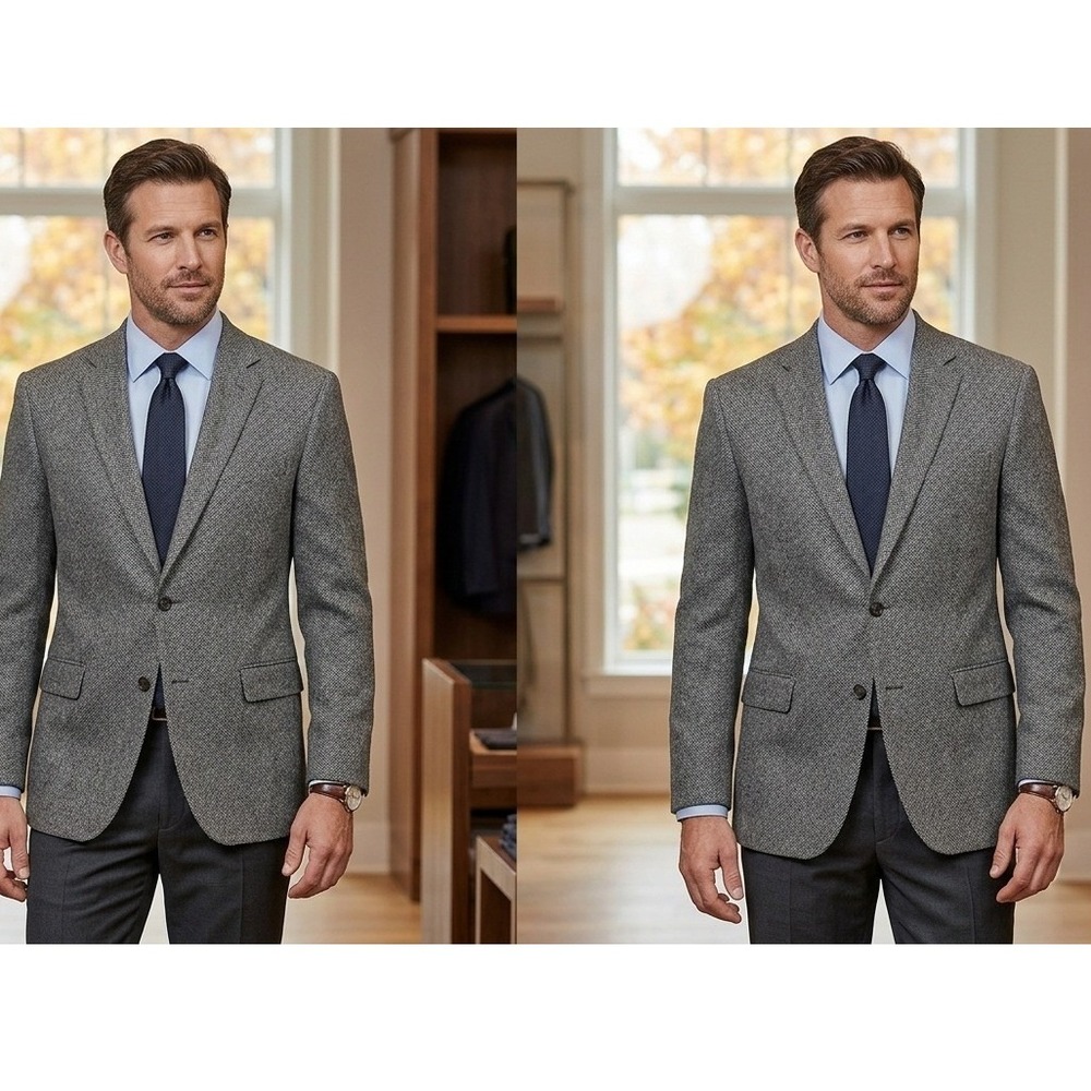 Jos. A. Bank Signature Collection‎ Grey Herringbone 100% Wool Blazer 40L Mens